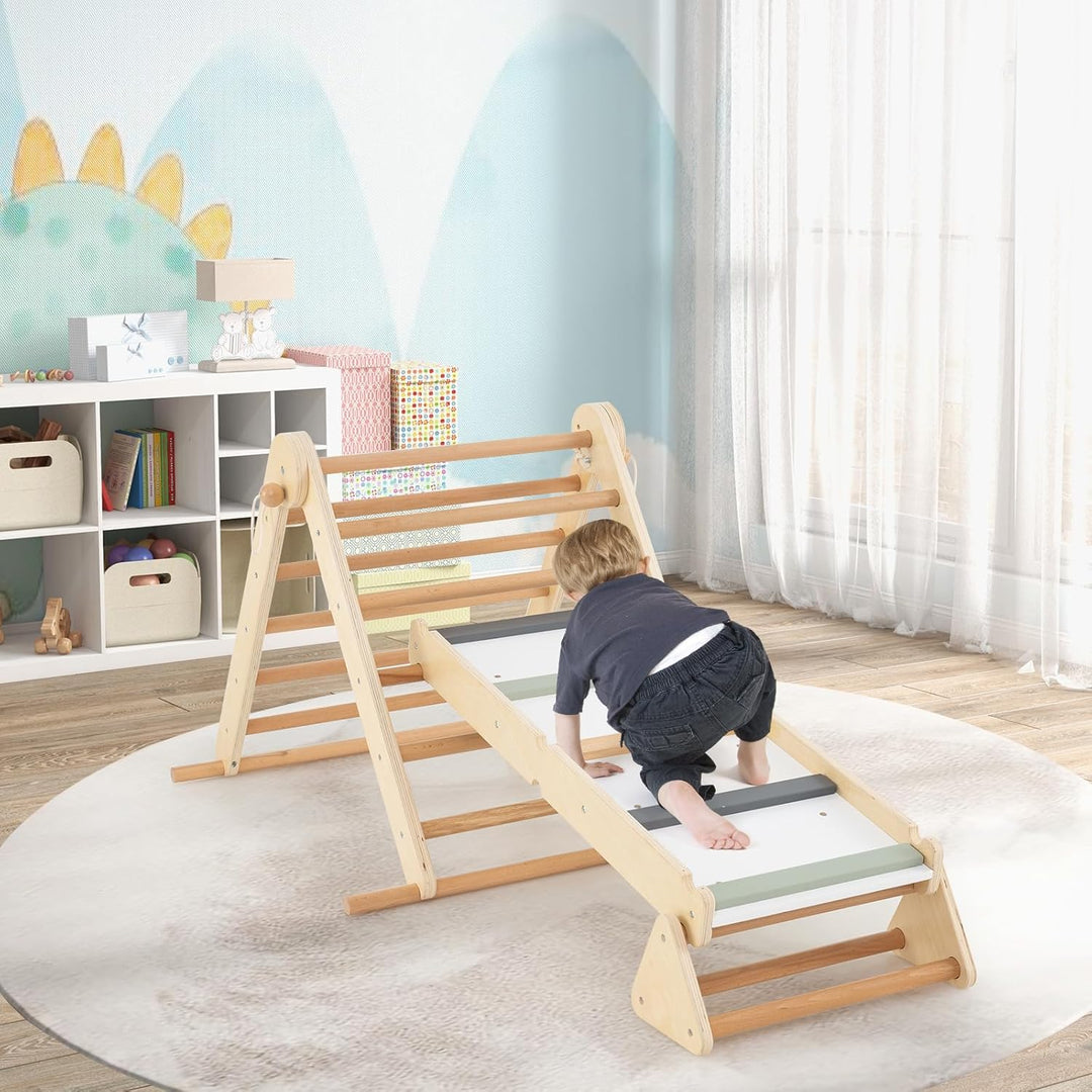 COSTWAY Klettergerüst Indoor, 3 in 1 Kletterdreieck & Kletterleiter & Wippe, Kletterdreieck klappbar