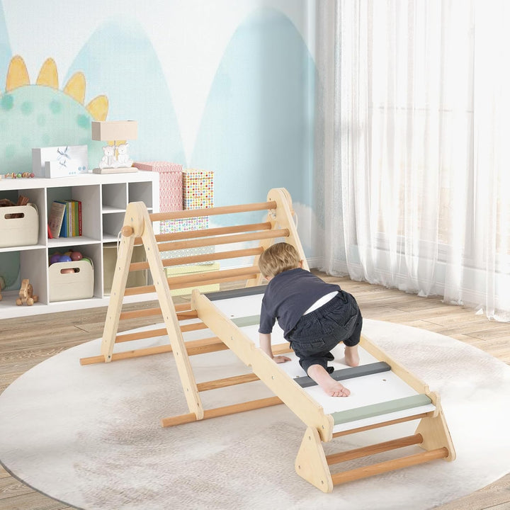 COSTWAY Klettergerüst Indoor, 3 in 1 Kletterdreieck & Kletterleiter & Wippe, Kletterdreieck klappbar