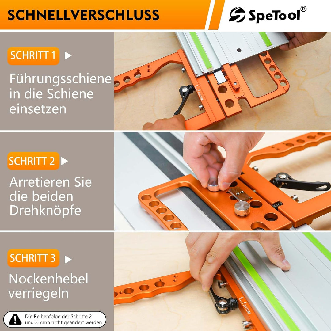 SpeTool 90° Winkelanschlag für Führungsschiene, ±0,01° Genauigkeit, Schnellverriegelung & Schienensc