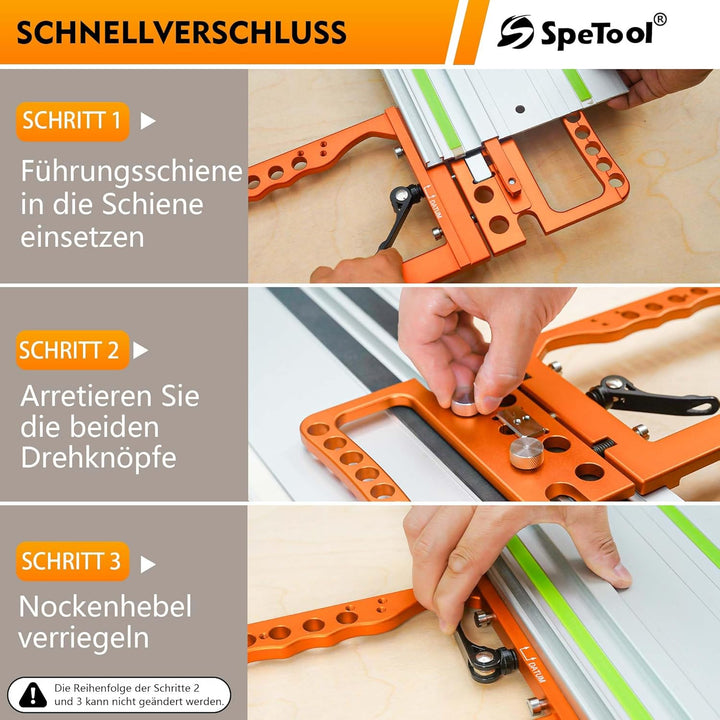 SpeTool 90° Winkelanschlag für Führungsschiene, ±0,01° Genauigkeit, Schnellverriegelung & Schienensc