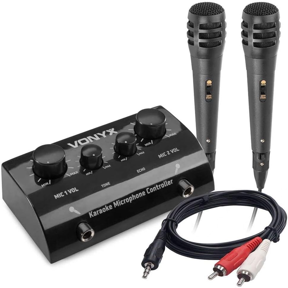 Karaokeanlage - Vonyx AV430B - Mischpult mit Mikrofonen und Kabeln - Verwandeln Sie Ihre Stereoanlag