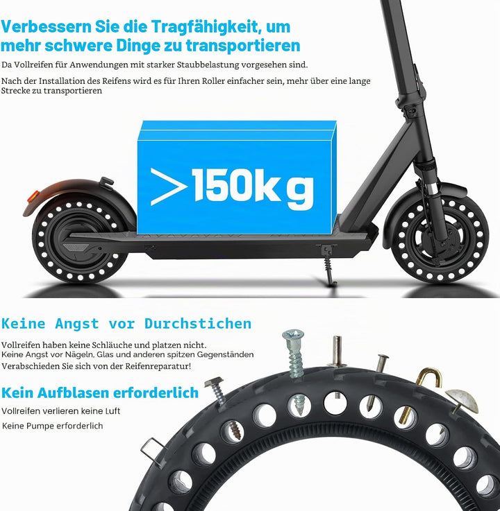 Ainiv Scooter Reifen, 2 Stück 8.5 Zoll für Xiaomi M365 Solid Tires, Elektro-Scooter Vorder und Hinte