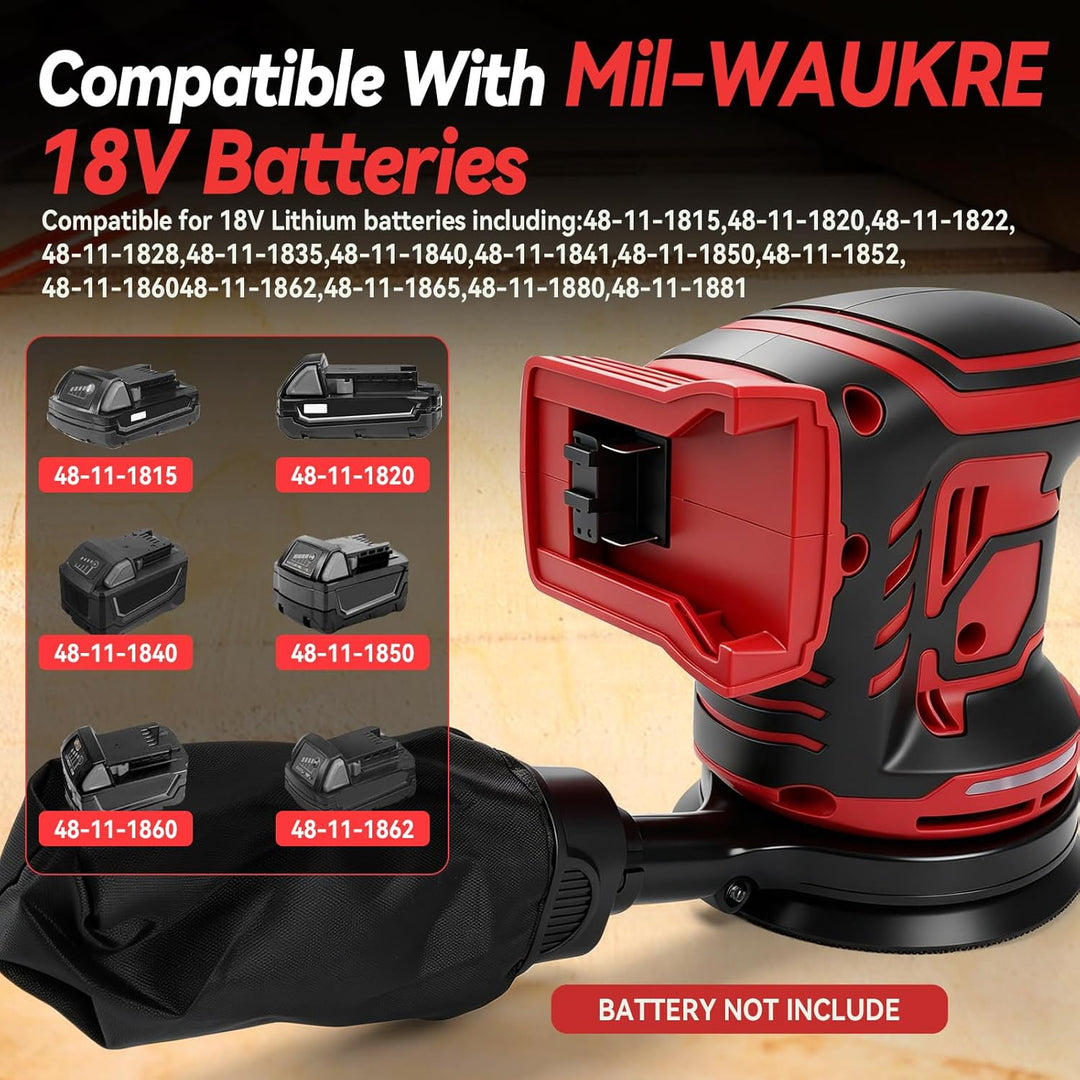 Akku Exzenterschleifer für Milwaukee 18V, 125MM Schleifmaschine für Holz mit Staubabsaugung, 25 Schl