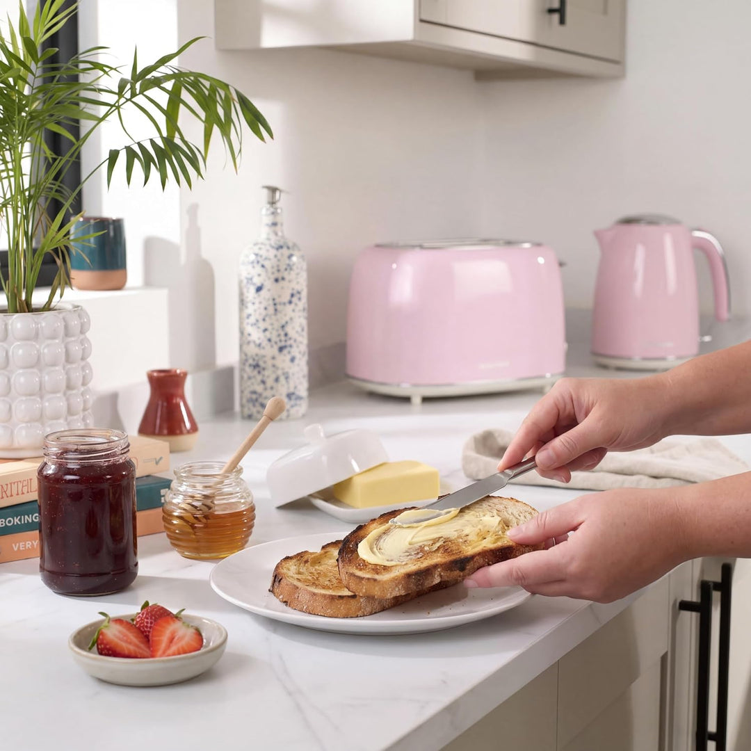 Salter Retro Wasserkocher elektrisch 2200 W, 1,7 l – rosa Wasserkocher mit 360°-Drehfuss, herausnehm