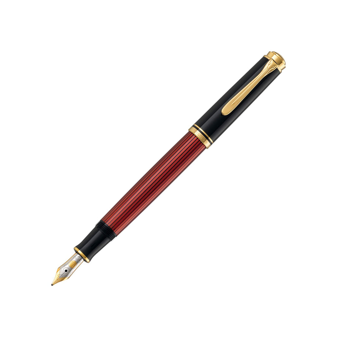 Pelikan Füllhalter Souverän 600, Schwarz-Rot, Feder B (breit), hochwertiger Kolbenfüller im Geschenk