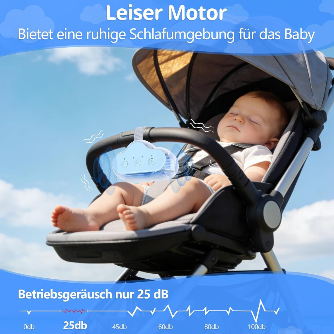 PUTINEI Kinderwagenschaukler,Wiederaufladbar Schlafhilfe für Babys mit 3 Einstellbaren Schaukelinten