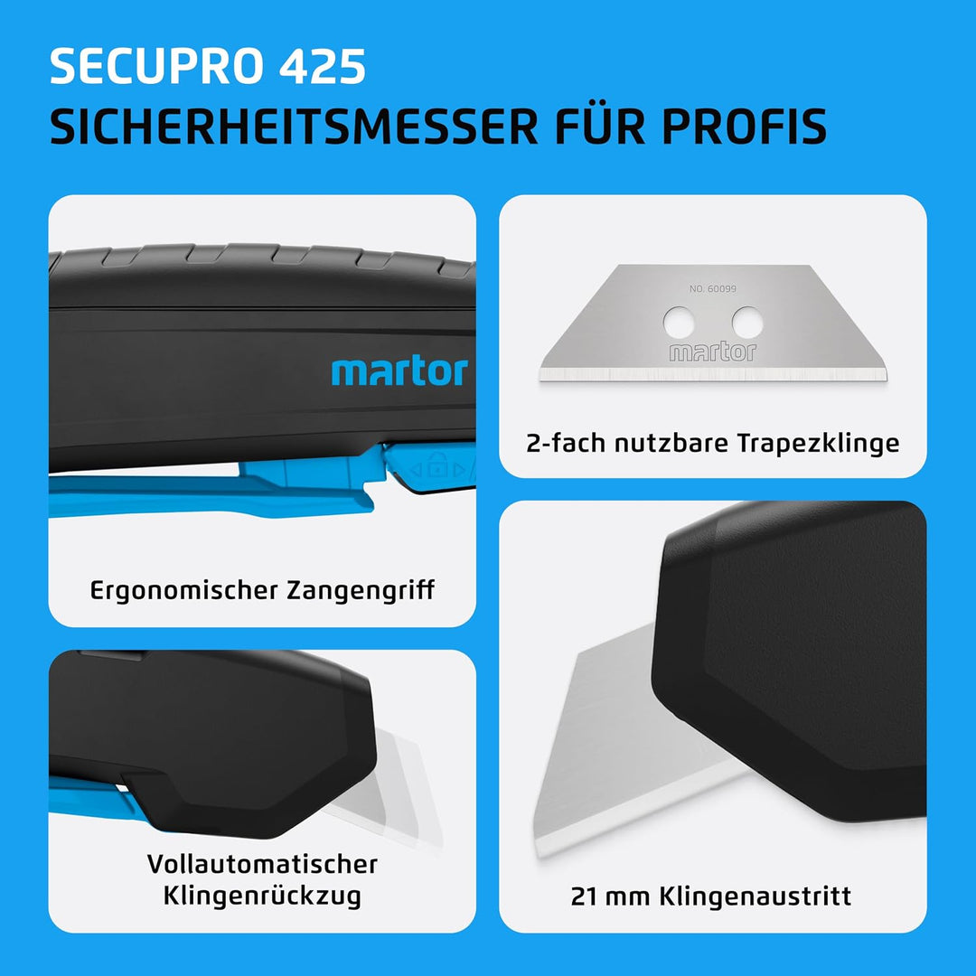 MARTOR Cuttermesser SECUPRO 425 I Sicherheitsmesser mit Zangengriff und automatischem Klingeneinzug