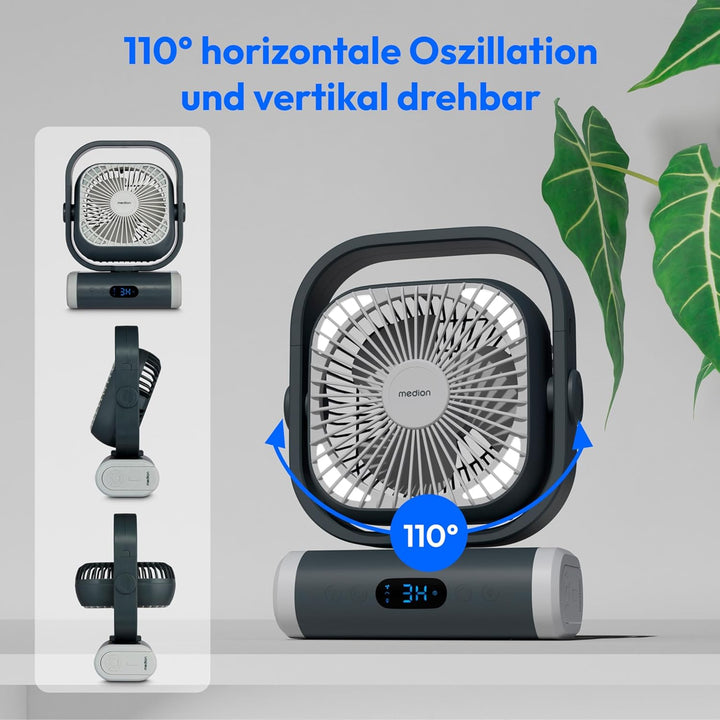 MEDION Ventilator E10 TF (Akku, Mini Ventilator, USB Ventilator klein mit Licht, Fernbedienung, 5 St