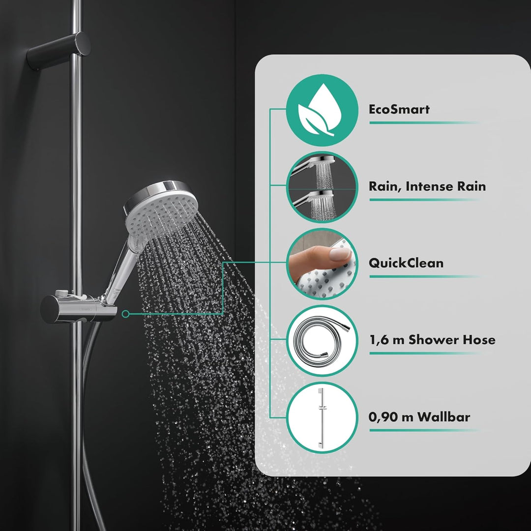 hansgrohe Crometta wassersparendes Duschset 0,90m, 2 Strahlarten, Weiss/Chrom Weiss/Chrom 0,90m Set