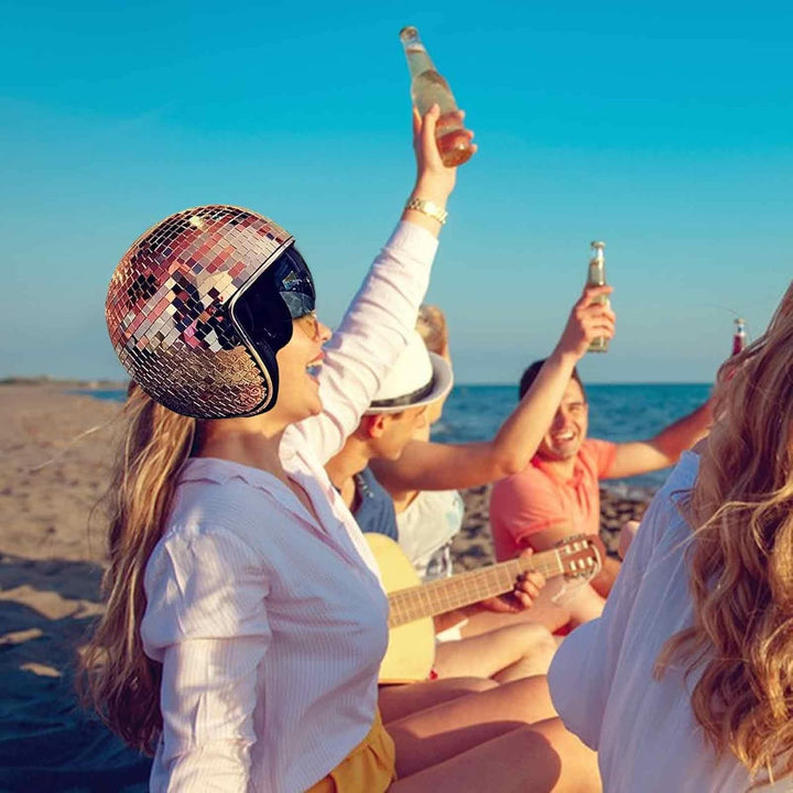 Aizuoni Discokugel-Hüte Disco-Helm, Klassische Disco-Kappe Mit Einziehbarem Sonnenschutz - DiscoKuge