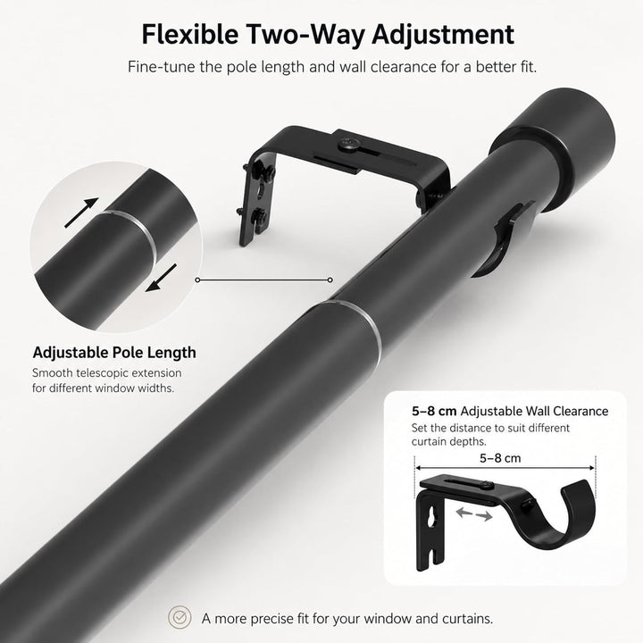 Gardinenstange Ausziehbar Vorhangstangen Curtain Rod Stange für Vorhänge Erstellbare Länge mit Kappe