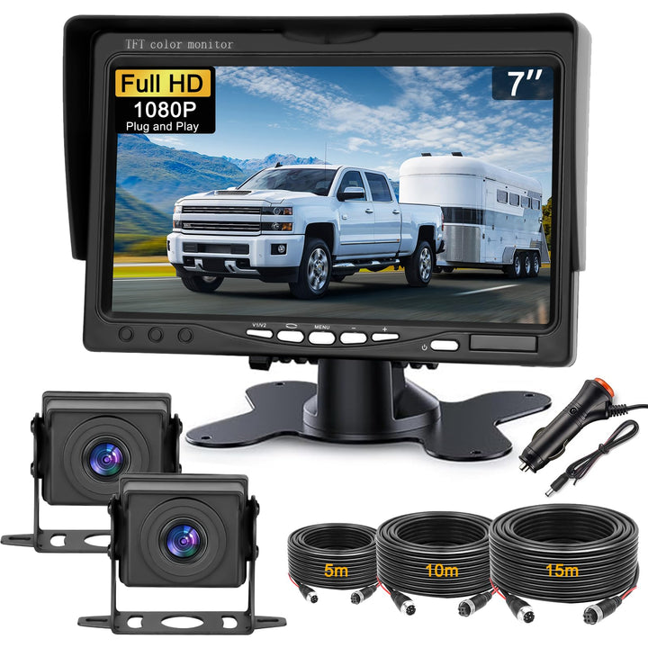 Dual Rückfahrkamera Set mit 7" HD Rear View Monitor, IP69 wasserdichte Nachtsicht Auto Backup-Kamera