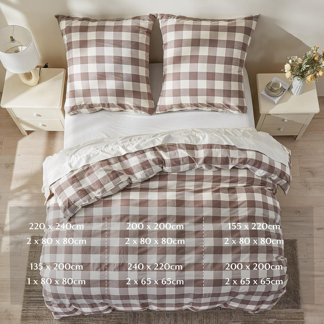 Simple&Opulence Karierter Bettbezug, 100% Gewaschene Baumwolle, Leichter, Karierter Bettbezug, Bettb