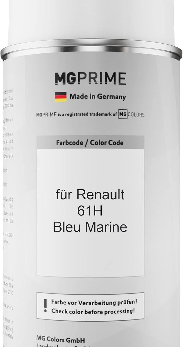 MG PRIME Autolack Sprühdosen Set für Renault 61H Bleu Marine Basislack Klarlack Spraydose 400ml