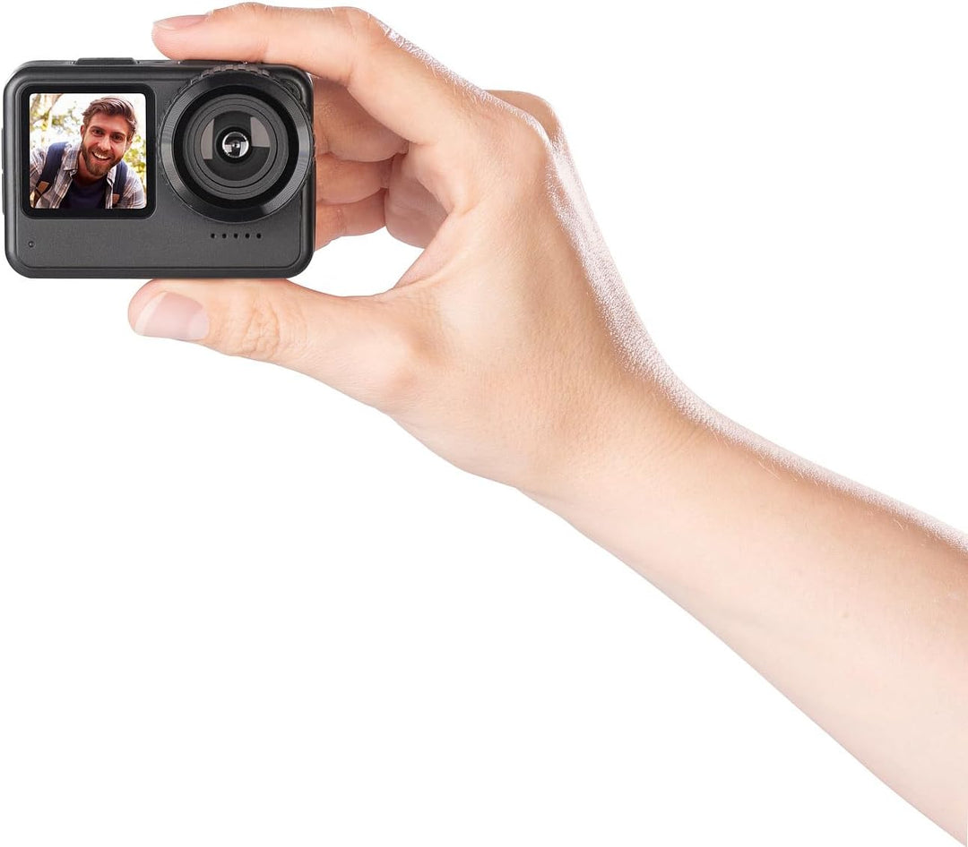 Somikon Unterwasserkamera: Mini-Actioncam mit 5K-Auflösung, wasserdicht bis 21 m, 2 Displays, EIS (M