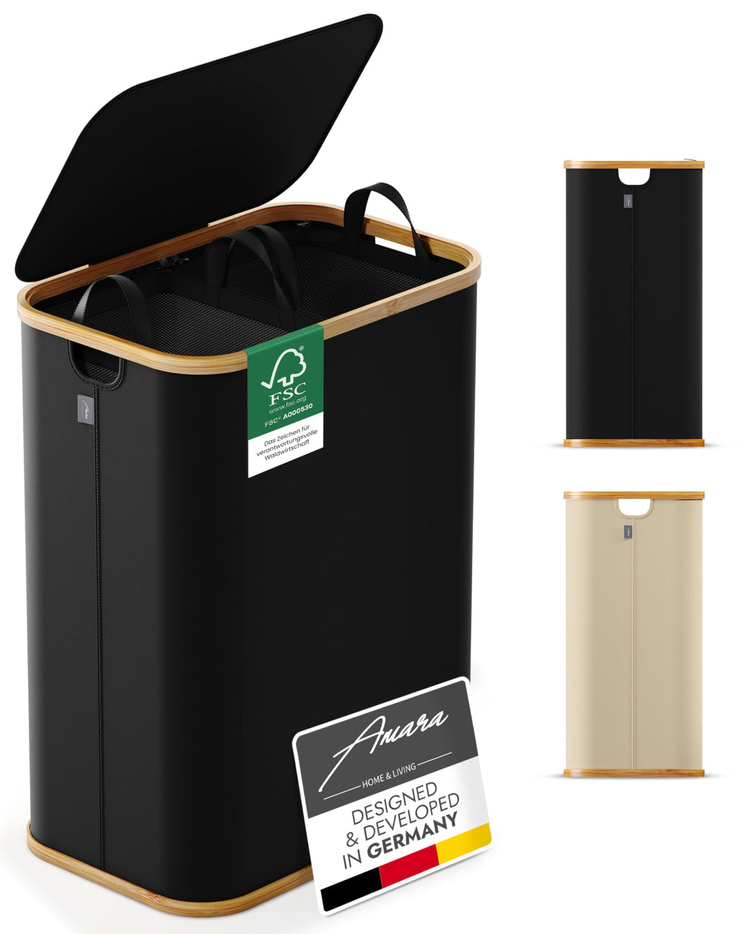Amara Home & Living - 155 L Wäschekorb mit Deckel - Extra stabiler Wäschekorb-Wäschesammler-Aufbewah