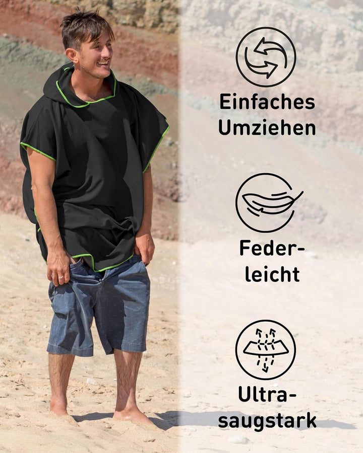 Fit-Flip Badeponcho aus Mikrofaser für Damen und Herren - schnelltrocknend, kompakt und Ultraleicht