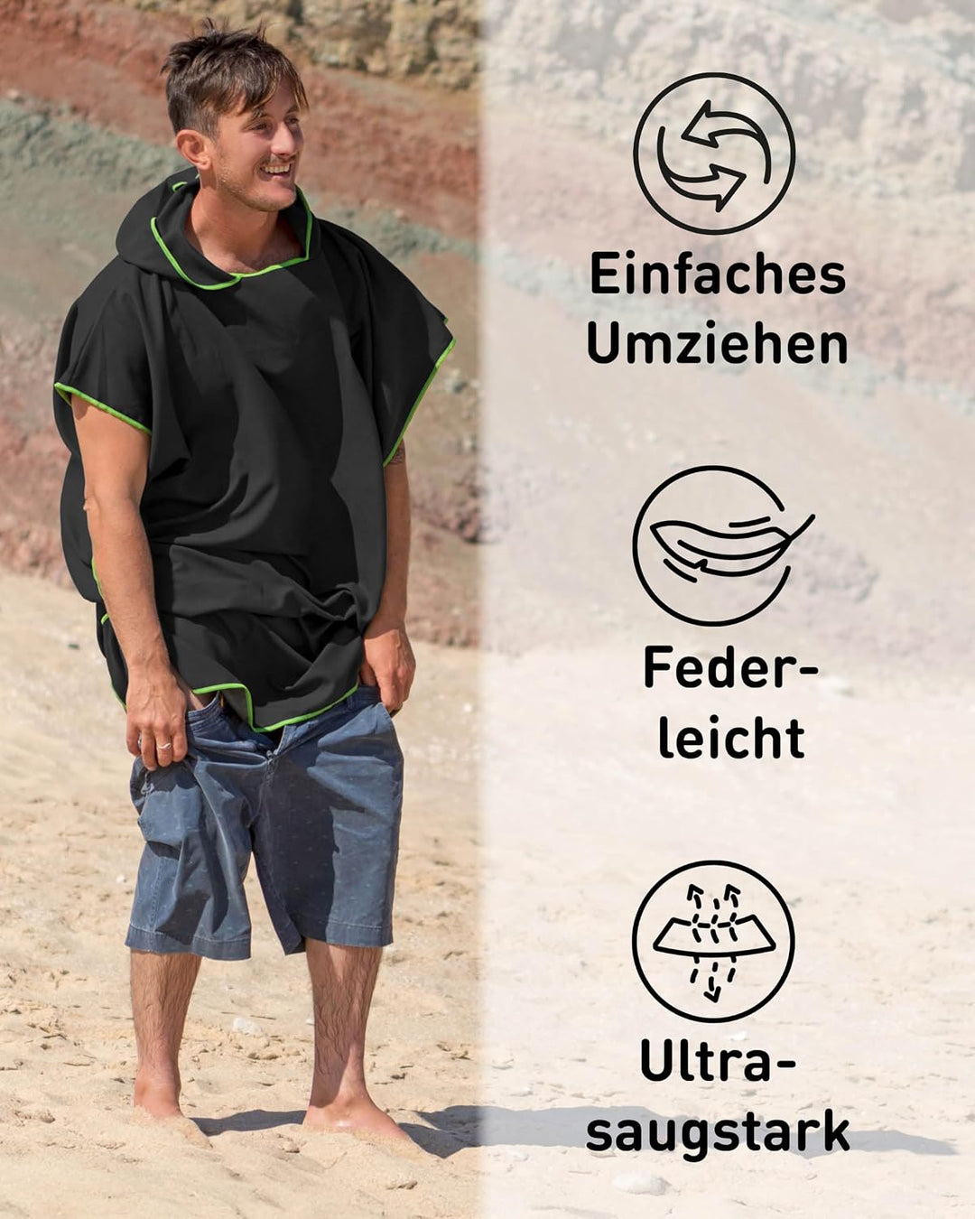 Fit-Flip Badeponcho aus Mikrofaser für Damen und Herren - schnelltrocknend, kompakt und Ultraleicht