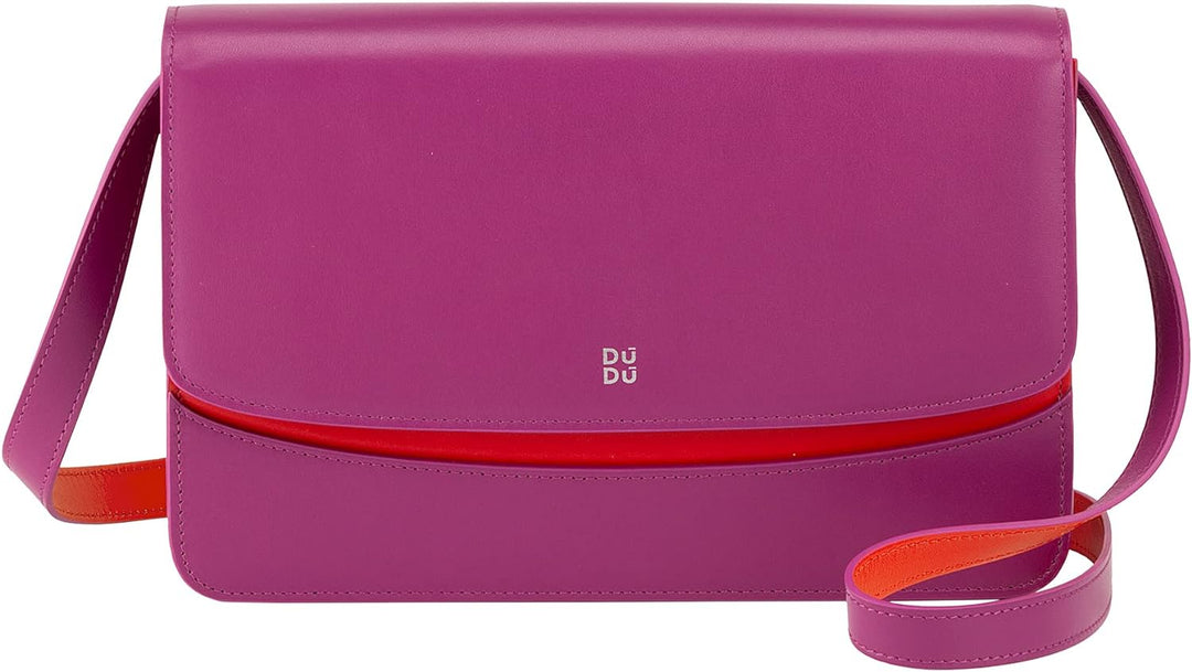 DUDU Damen-Lederumhängetasche, Made in Italy, Elegantes Design, Feste Handtasche mit Klappe und 3 Fä