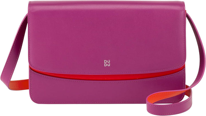 DUDU Damen-Lederumhängetasche, Made in Italy, Elegantes Design, Feste Handtasche mit Klappe und 3 Fä