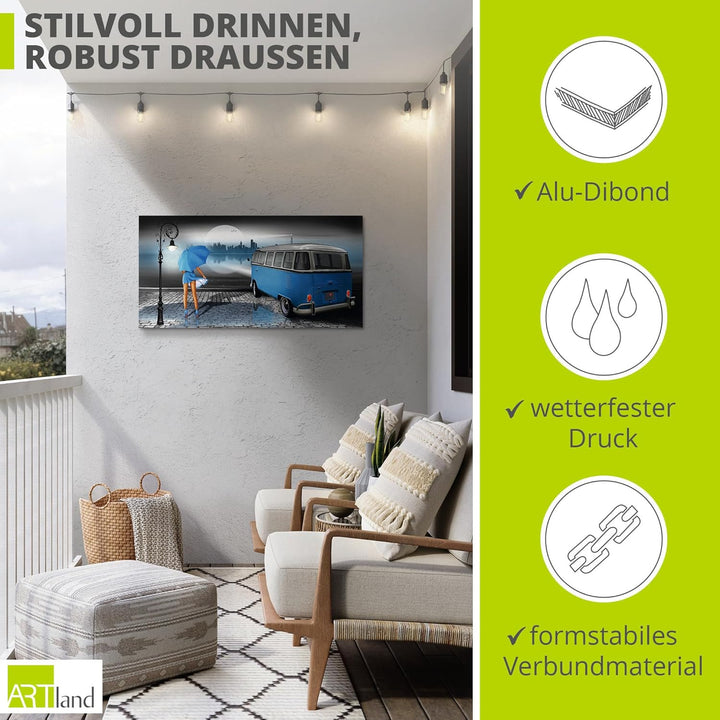 ARTland Wandbild Alu Verbundplatte für Innen & Outdoor Bild 60 x 30 cm Skyline Pin Up Regenschirm Au