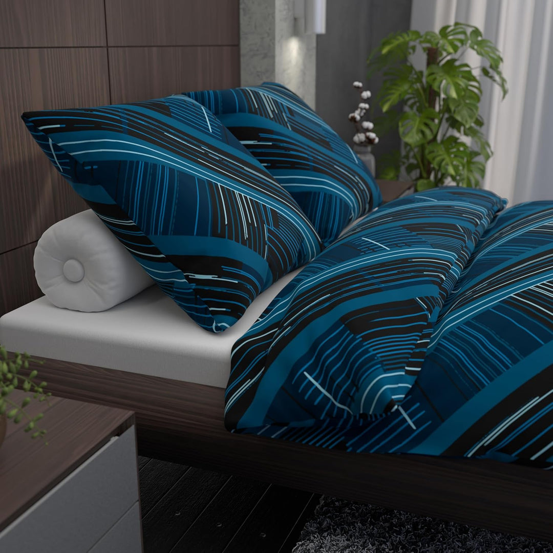 LARAWELL Bettwäsche 135x200 Baumwolle ganzjahres Bettwäsche-Sets blau abstrakt geometrisch Premium