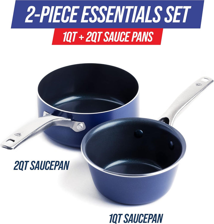 Blue Diamond Cookware Diamantstruktur Keramik Antihaft, 15cm / 1,1 L und 18 cm / 1,9 L Stielkasserol