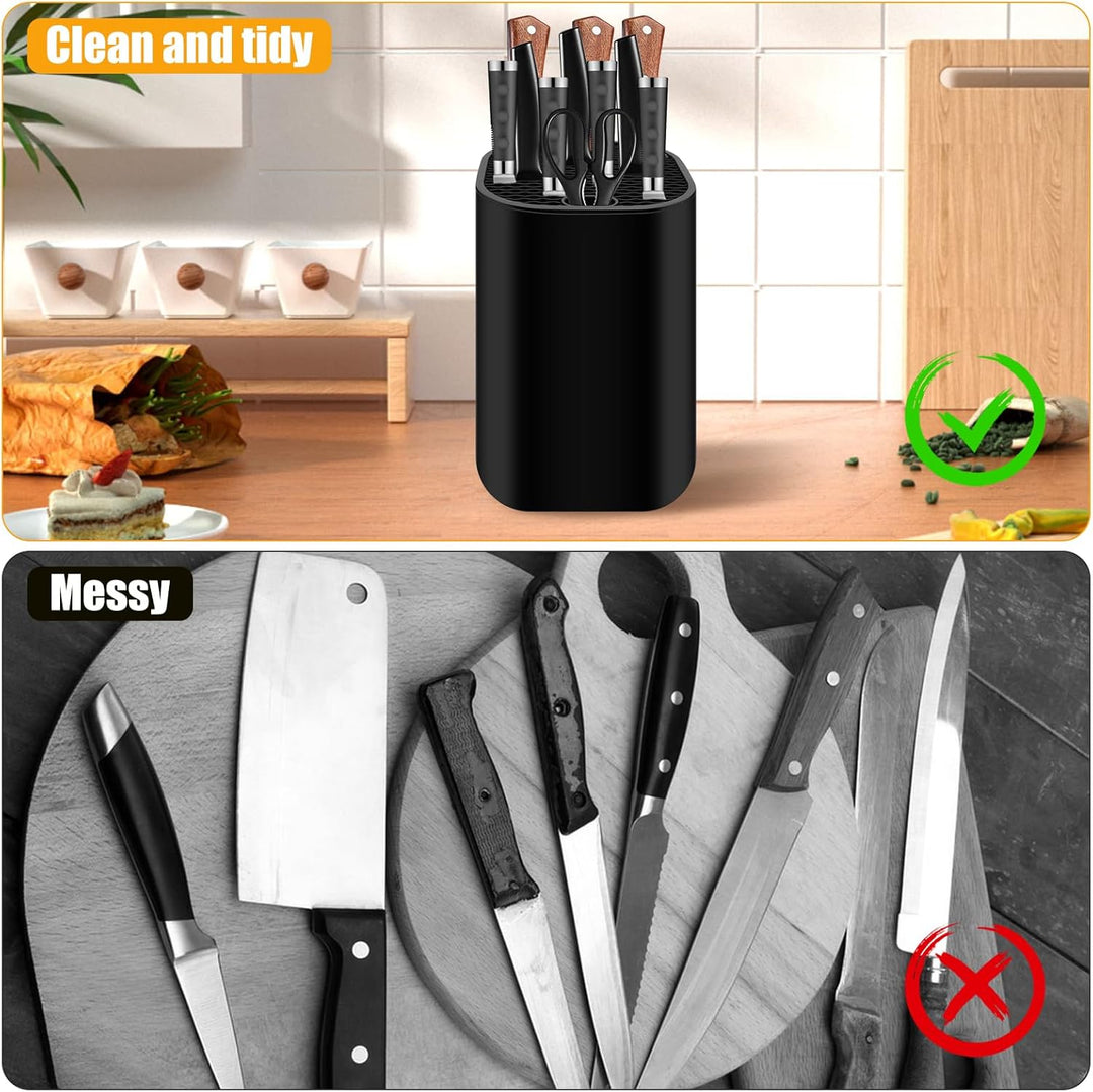 NVGFTG Messerblock Ohne Messer, Universal Messerblock Schwarz mit 21 Schlitzen und Abflussdesign, Ru