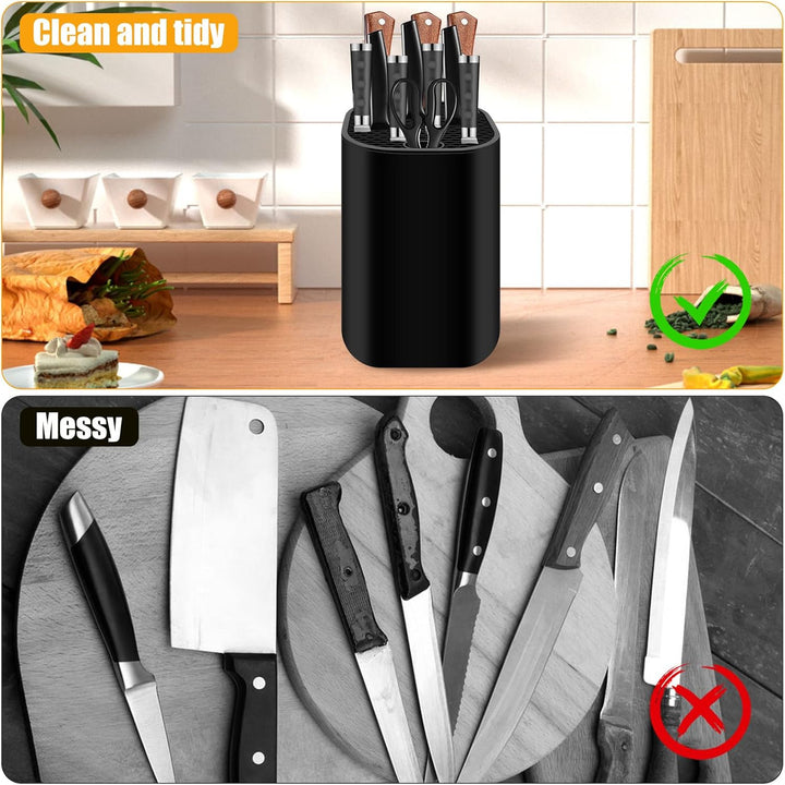 NVGFTG Messerblock Ohne Messer, Universal Messerblock Schwarz mit 21 Schlitzen und Abflussdesign, Ru
