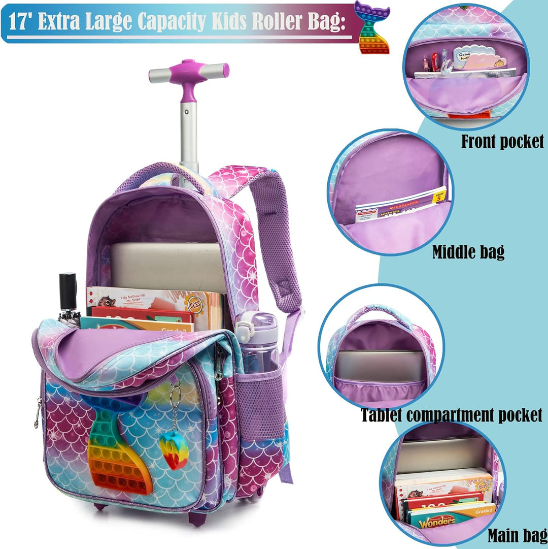 Rucksack Schulranzen Trolley,Schulrucksack Mädchen Teenager,3PCS 17” Kinder Schultrolley Geeignet fü