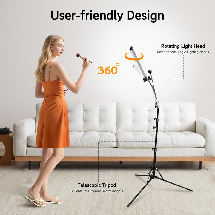 Kosmetiklampe, 3000–6500K Dimmbares LED-Doppelarmleuchte mit Stativ und Tragtasche, 220V 40W Videoli