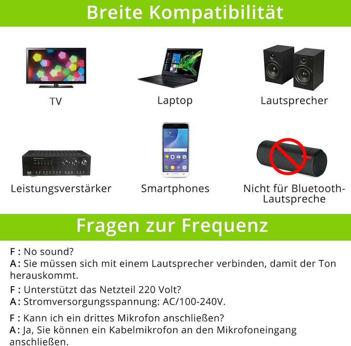 LiNKFOR Drahtloses Mikrofon UHF-Wiederaufladbares Bluetooth 5.0 Dual Handheld Metall Mikrofonsystem