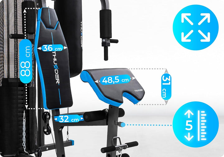 THUNDER Multifunktionale Kraftstation Home Gym Fitnessstation mit Kabelzug & Muskelaufbau Training P