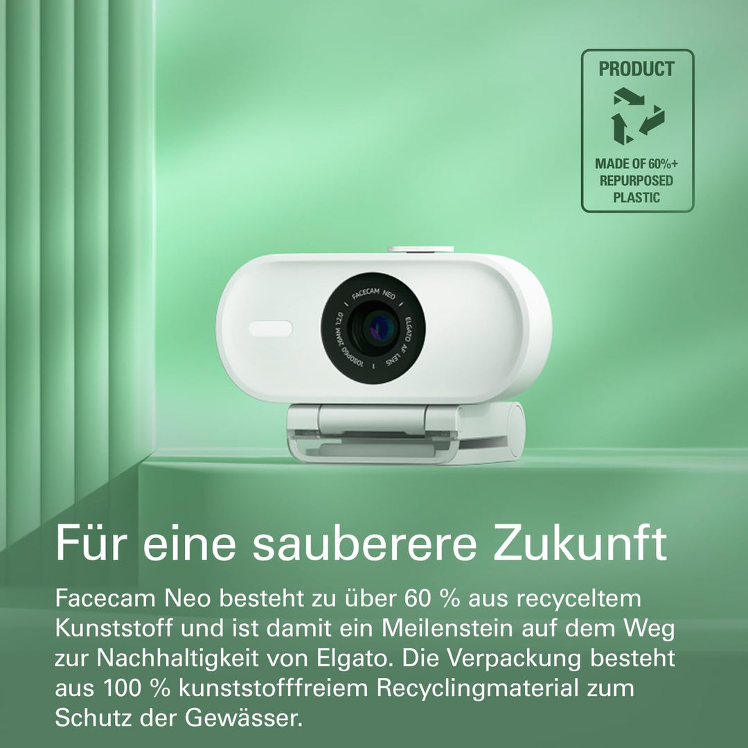 Elgato Facecam Neo – Full HD-Webcam mit komfortabler Sichtschutzkappe, Lichtkorrektur, für Videokonf