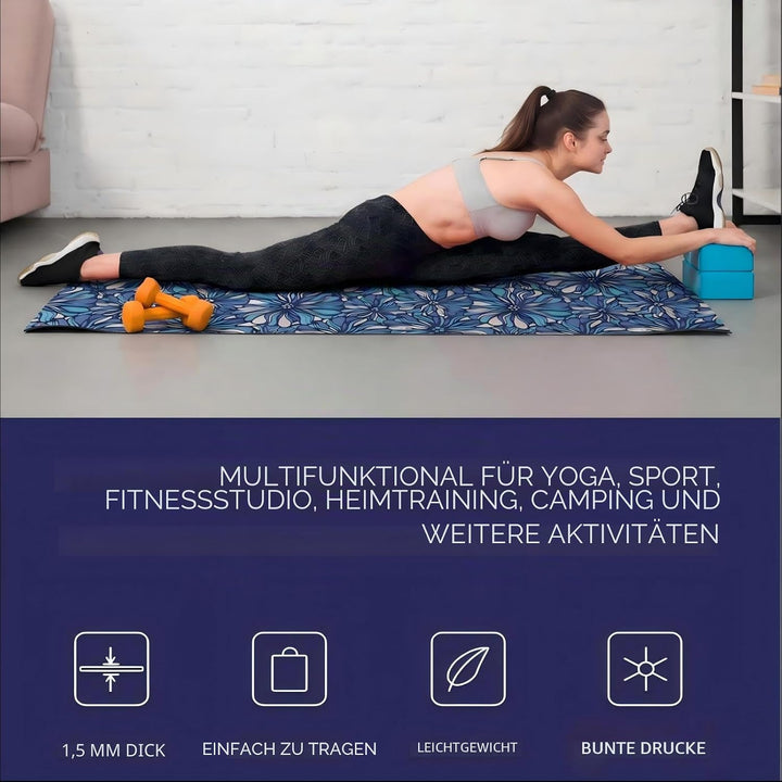 Reise-Yogamatte aus rutschfestem, faltbarem Wildleder – 1,5 mm dünn & leicht (1,4 kg), schweissabsor