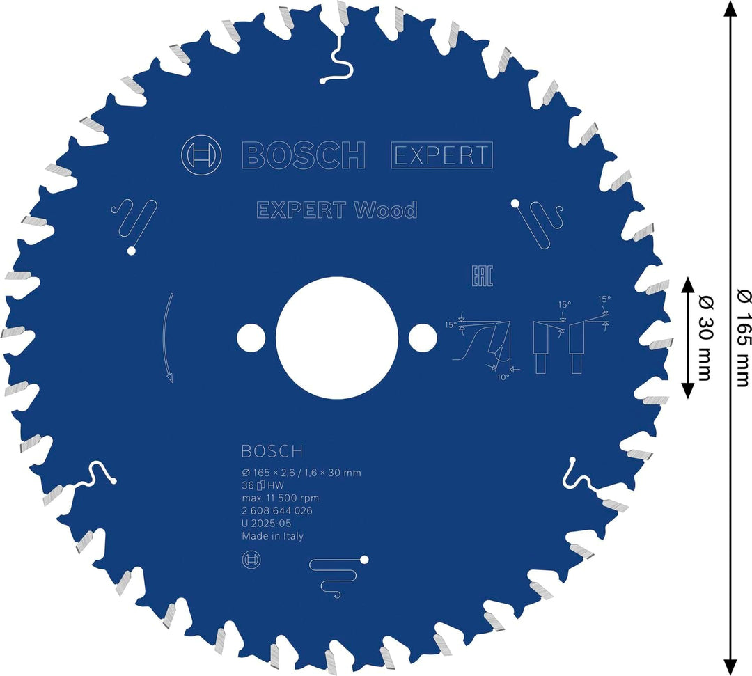 Bosch Professional 1x Kreissägeblatt Expert for Wood (Holz, Sägeblatt Ø 165 x 30 x 2,6 mm, 36 Zähne,