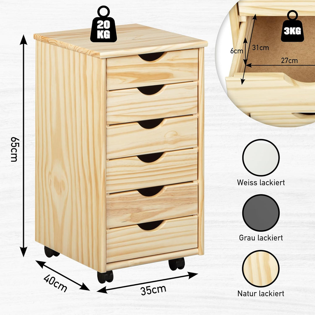 Inter Link – Rollcontainer – Rollcontainer mit 6 Schubladen – Bürocontainer - Rollschrank – Rollwage