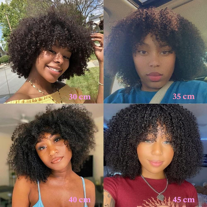 Human Hair Wig Afro Kinky Curly Human Hair Wig With Bang For Women None Lace Human Hair Wig Glueless