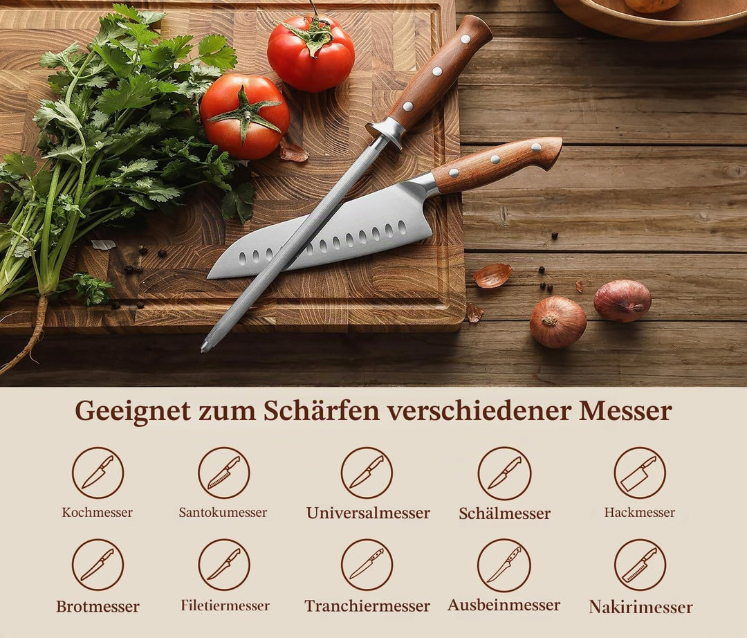 HEZHEN Wetzstab aus Hartstahl，Hochwertiger Messerschärfen, Wetzstab für Küchenmesser, Honingstab mit