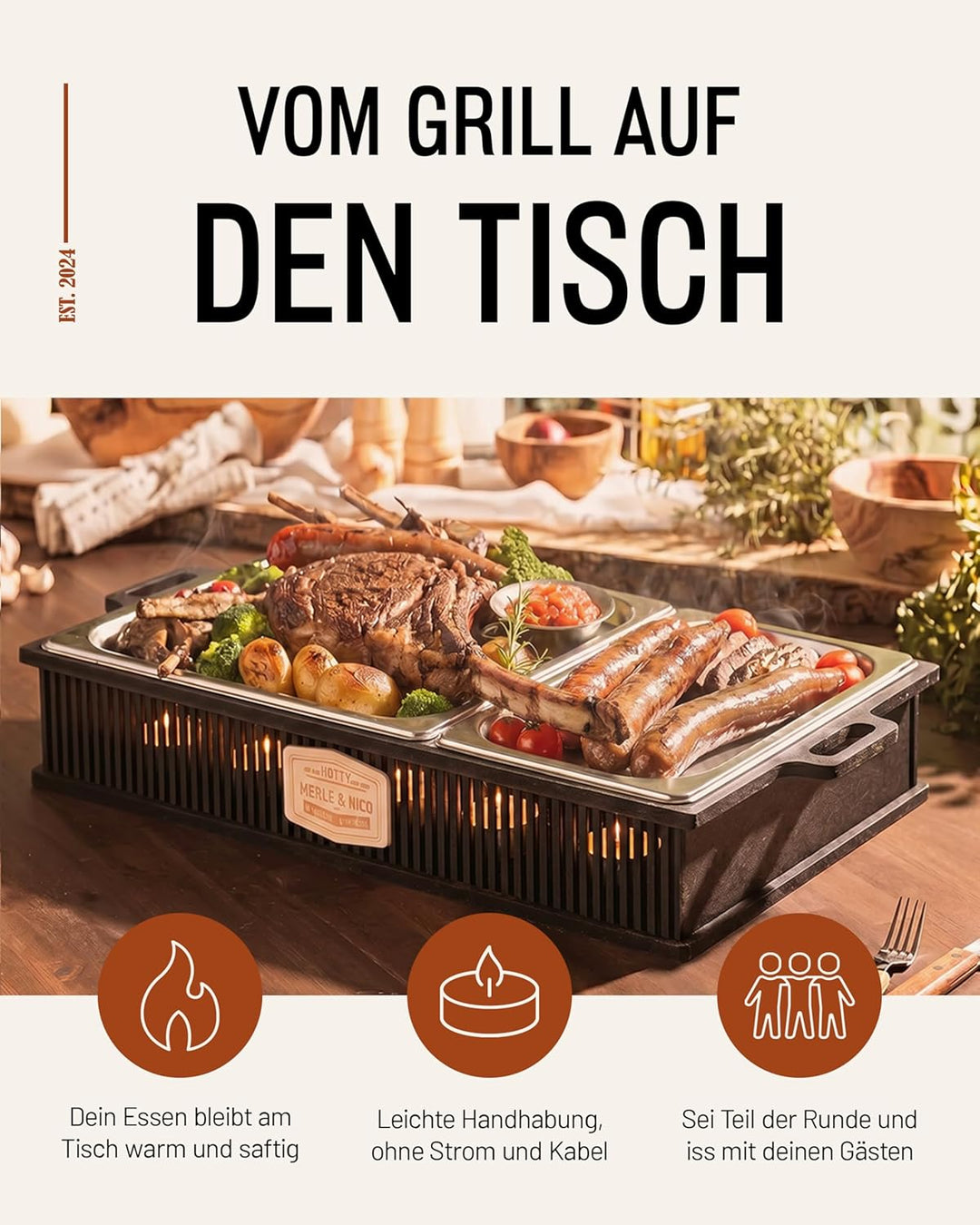 INEXTERIOR Hotty Legacy Warmhalteplatte fürs Grillen – BBQ-Design Speisenwärmer – Stövchen für Grill