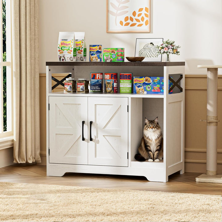 Katzenklo Schrank, Katzenhaus Holz, Katzenschrank mit Tür, Versteckte Katzentoilette mit Kratzmatte