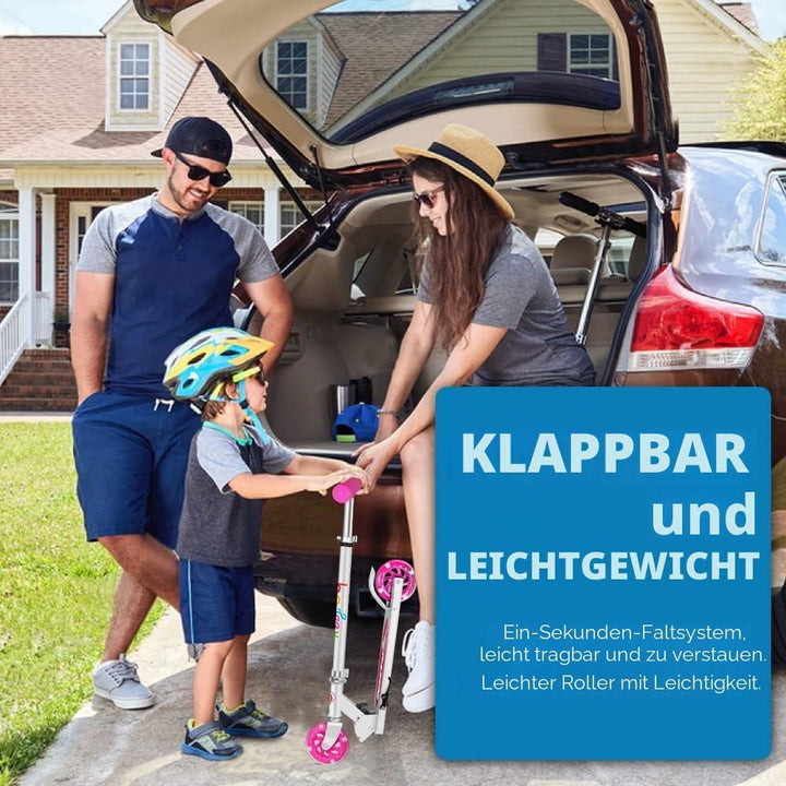 BELEEV Roller Kinder 2 Räder, Klappbar Kinderroller für Mädchen Jungen, Tretroller mit LED Leuchtend