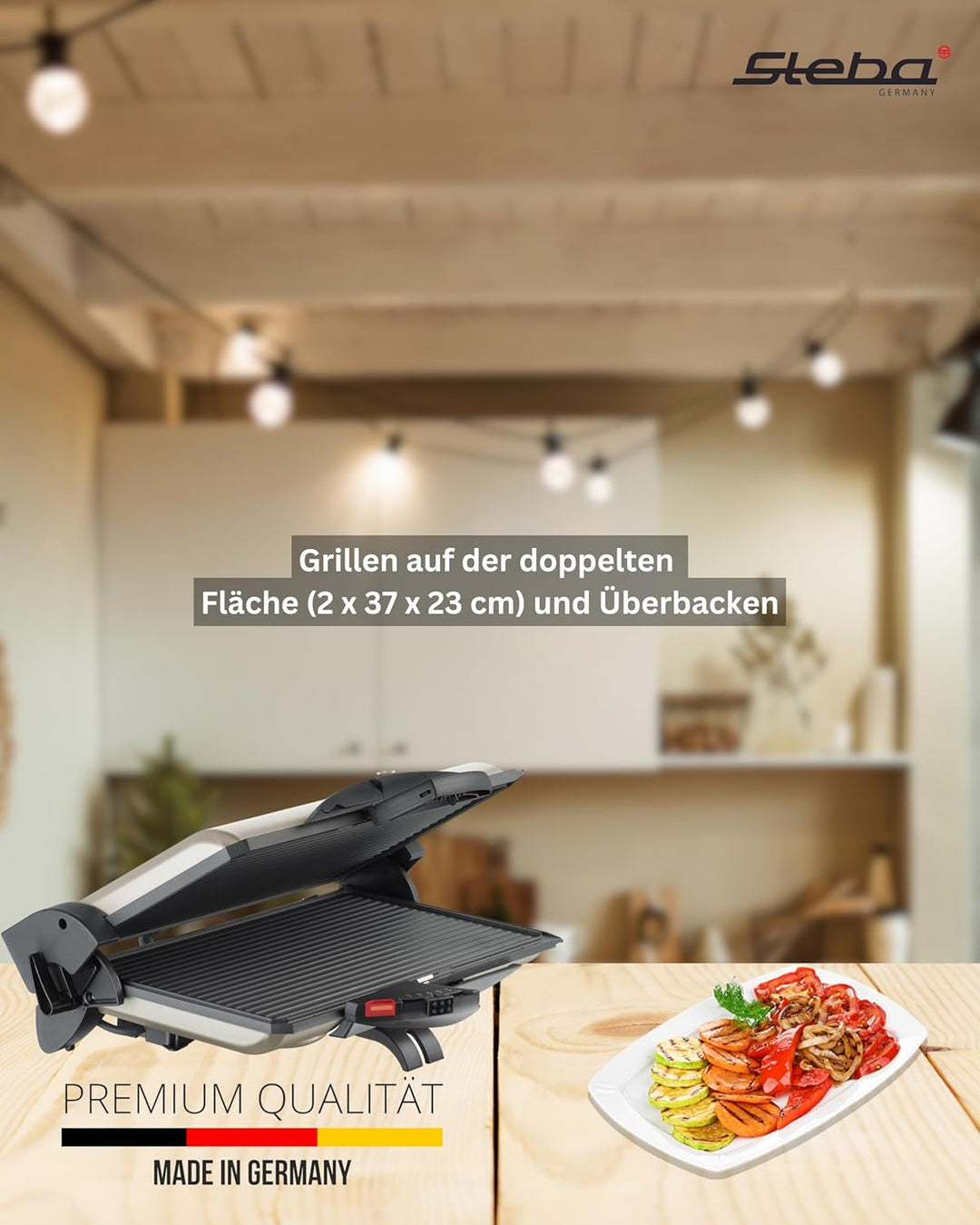 Steba PG 4.4 - BBQ Kontaktgrill - Überbacken - Offen Grillen auf doppelter Fläche - Grillfläche: 2 x