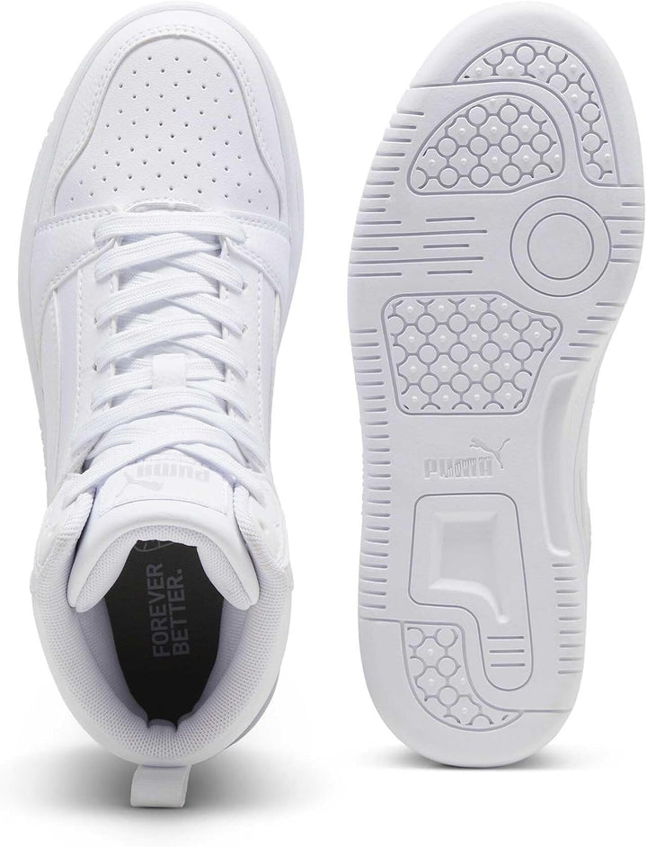 PUMA Unisex Kinder Rebound V6 Mid Jr Sneaker 40 EU Puma White Cool Light Gray, 40 EU Puma White Cool