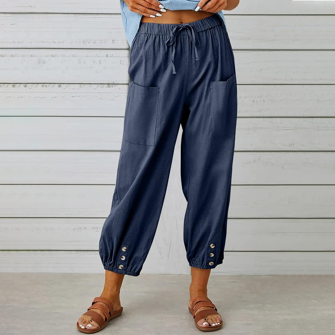 Lässige Haremshose für Damen, lockere Passform, Flachs, knöchelhoch, Sommer, Baggy Slacks mit Tasche
