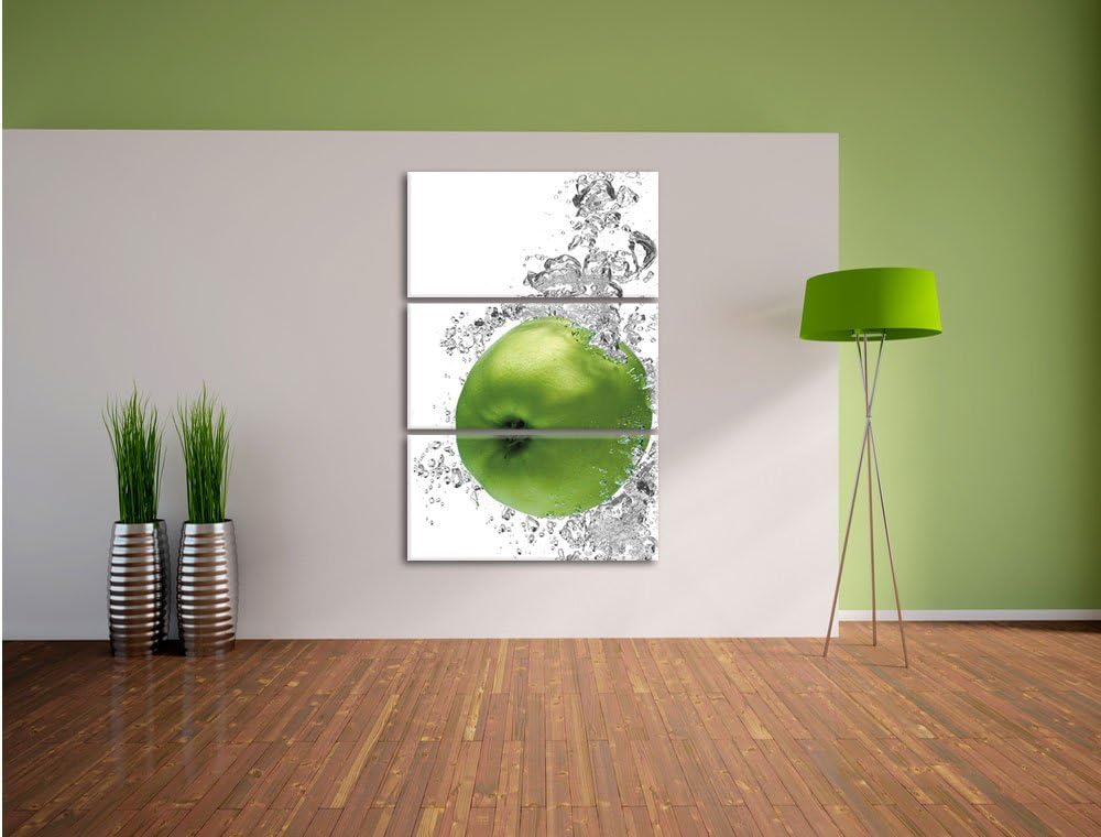 Pixxprint saftig grüne Äpfel im Wasser als Leinwandbild/Grösse: 3 Teilig (120x80) cm/Wandbild/Kunstd
