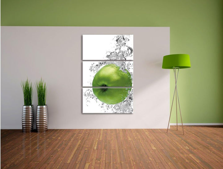 Pixxprint saftig grüne Äpfel im Wasser als Leinwandbild/Grösse: 3 Teilig (120x80) cm/Wandbild/Kunstd