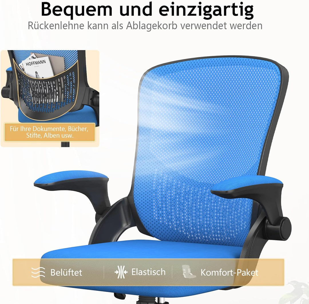 naspaluro Ergonomischer Bürostuhl, Schreibtischstuhl mit 90° Klappbaren Armlehnen, Einzigartige Lend