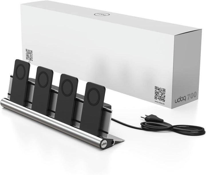 udoq 400 Ladestation für iPhone und AirPods, hochwertiges Design 4mm Aluminium, Lightning Kabel, Sil