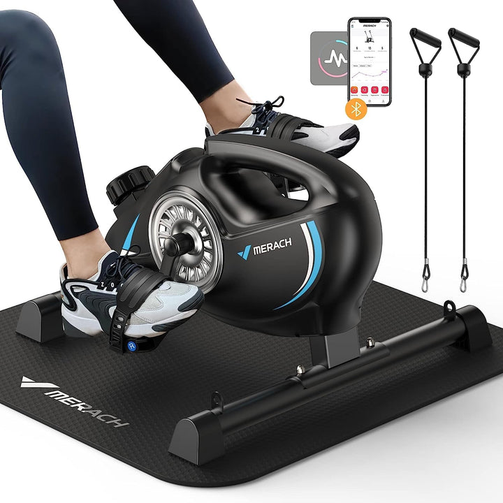 MERACH Pedaltrainer,Beintrainer für Zuhause,Mini Heimtrainer Senioren mit 2 Widerstandsbändern und R